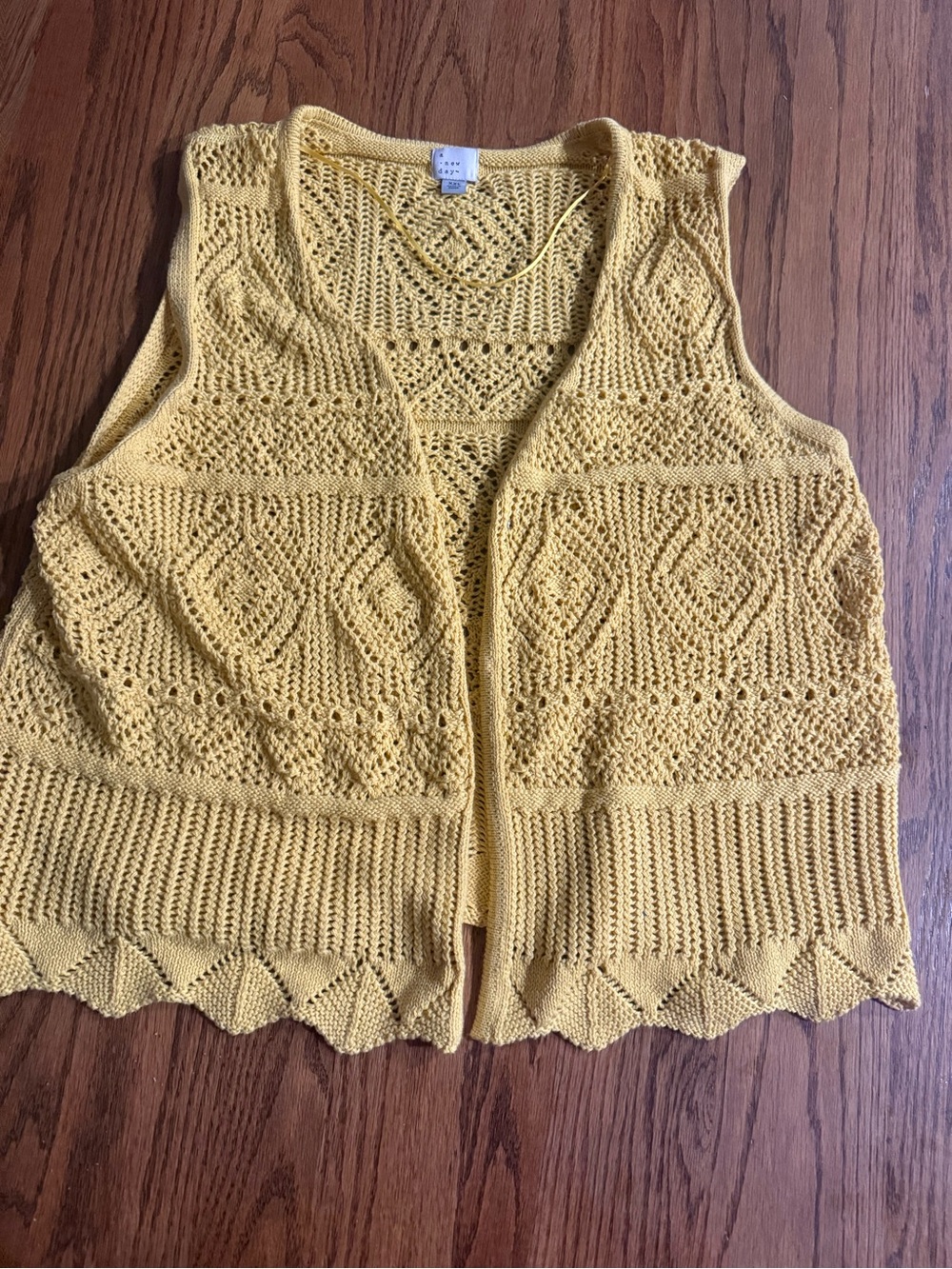 a new day Yellow Crochet Knit Sleeveless Vest - Women Tops